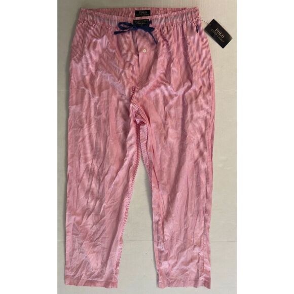 Polo Ralph Lauren Mens Sz Large Pink/White Sleep Pony Cotton Lounge Pants - Picture 1 of 8